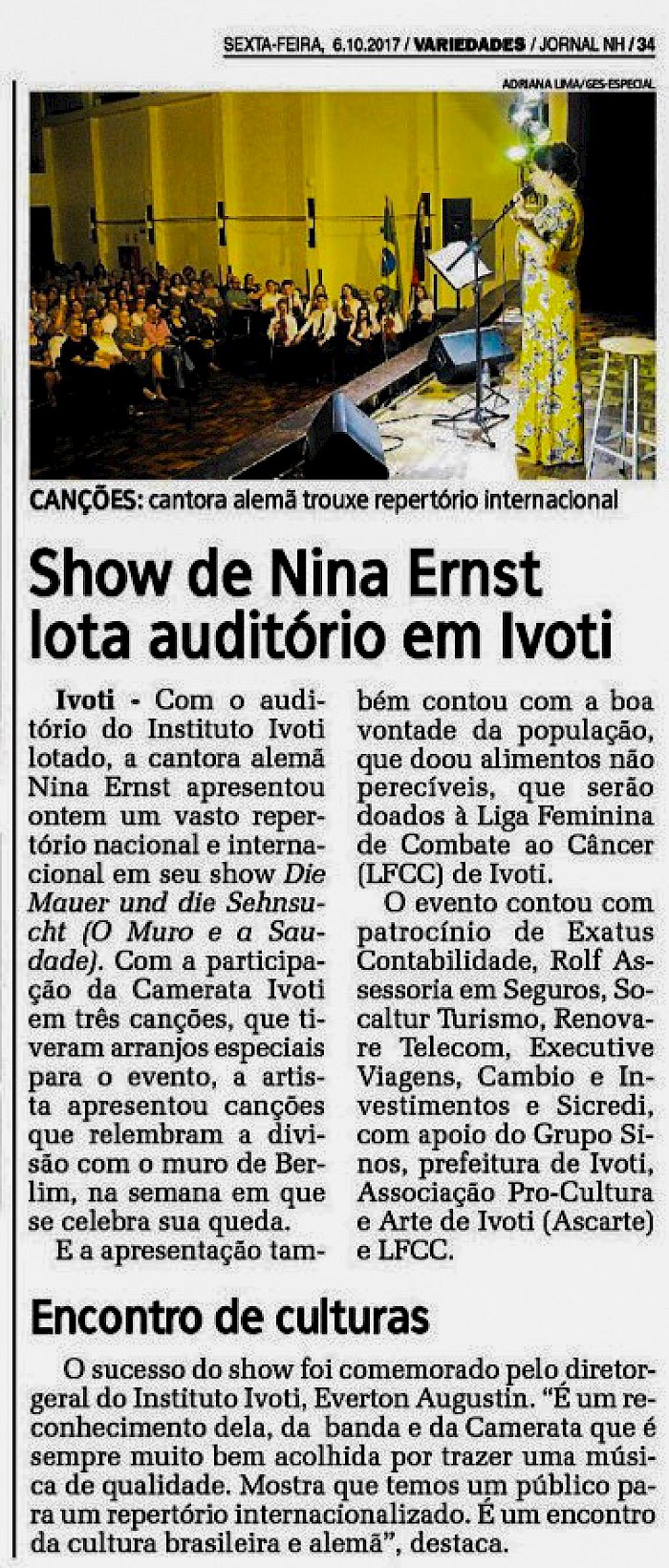 SHOW DE NINA ERNST LOTA AUDITÓRIO EM IVOTI